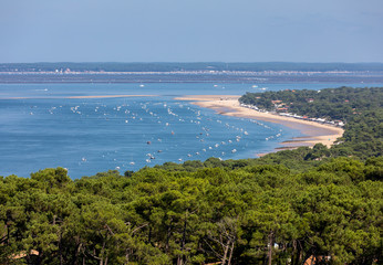 View from the Dune of Pilat, the tallest sand dune in Europe. La Teste-de-Buch, Arcachon Bay, Aquitaine, France