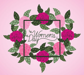 women day label with roses