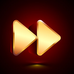3D stylized Fast Forward icon. Golden vector icon. Isolated symbol illustration on dark background.