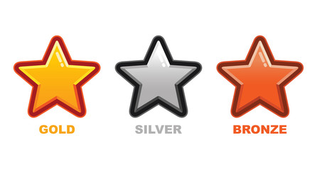  Collection of Gold Silver and Bronze Star Medal Flat Vector Illustration