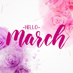 Hello March - floral spring concept background