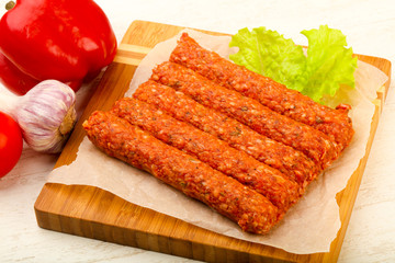 Raw beef sausages
