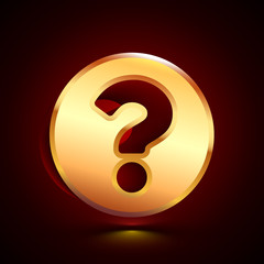 3D stylized Question icon. Golden vector icon. Isolated symbol illustration on dark background.