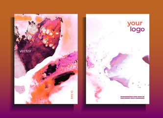 Vector cards. Set of templates sheets. Abstract painted background. Marble texture. Fluid colors backgrounds. 