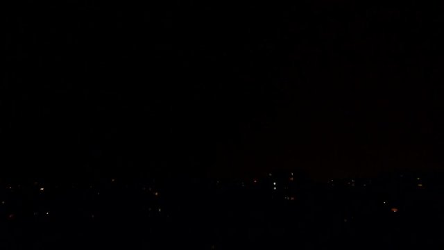 Lighting, Thunderbolt over Buildings in City, Town, Storm in Night, Downtown 