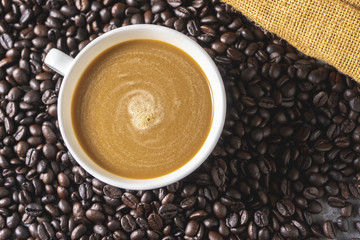 hot Coffee  , coffee bean on dark  background