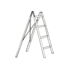 Vector sketch stepladder, hand drawn  stair, step ladder, rung ladder sketch, hand-drawn black and white vector illustration isolated on white background for your design