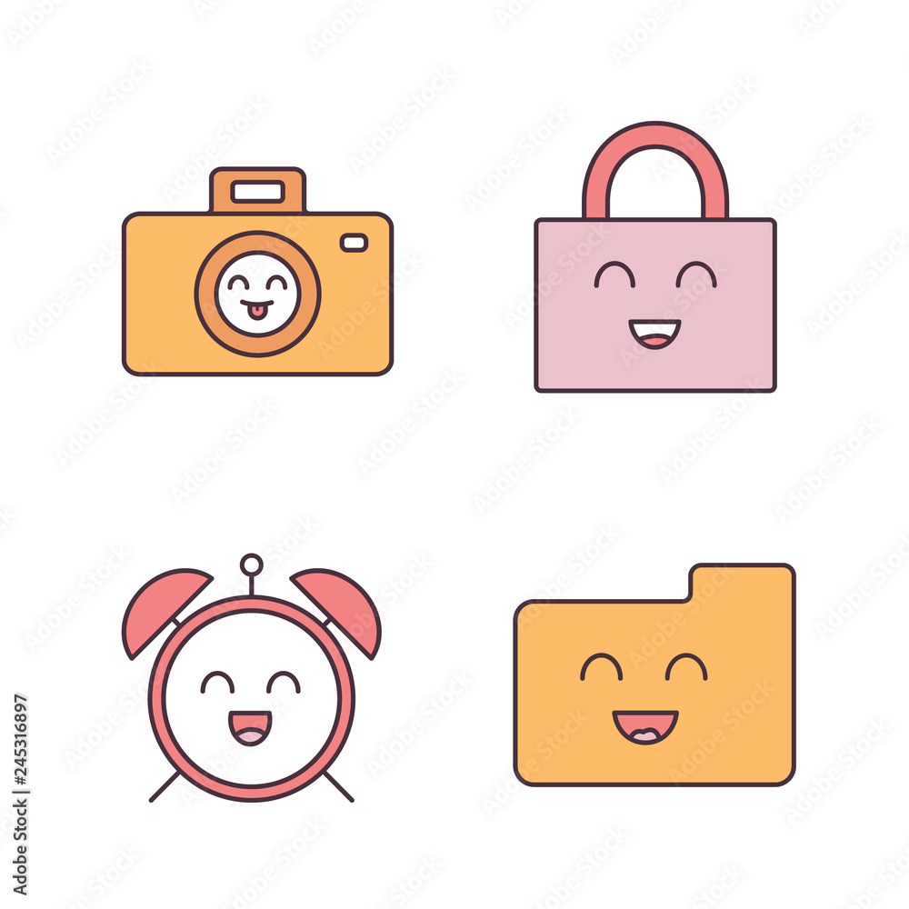 Poster smiling items color icons set