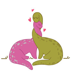 couple in love concept, two dinosaurs hugging. valentines day or wedding vector card design - vector