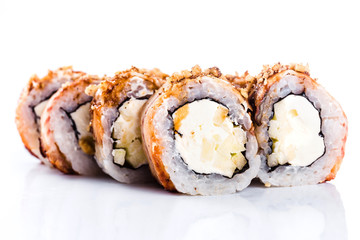sushi rolls on white background isolated. Traditional Japanese cuisine