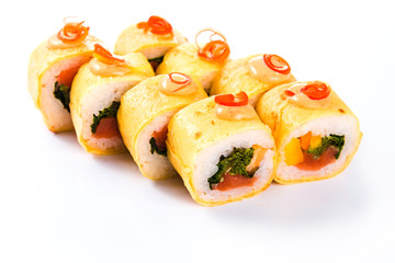sushi rolls on white background isolated. Traditional Japanese cuisine