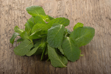 heap of mint on wooden background