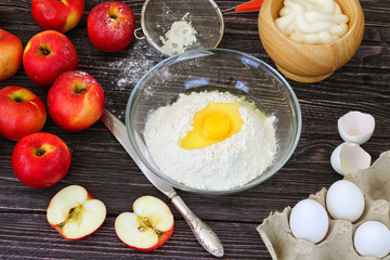 Baking: dough, eggs, apples