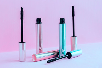 Mascara set on a lilac background