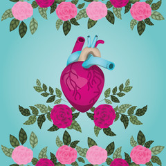 woman day card with heart and roses