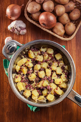 Corned beef hash in a frying pan
