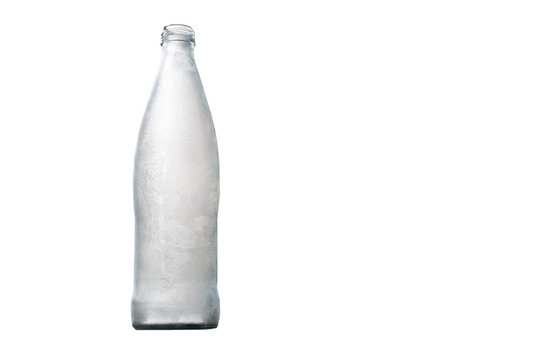  frozen glass bottle of water on a white background