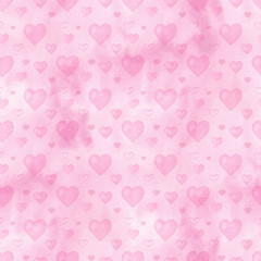 Watercolor hearts seamless background. Pink watercolor heart pattern. Colorful watercolor romantic texture.
