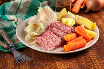 Corned beef and cabbage with potatoes and carrots