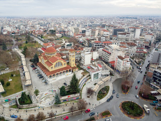 Aerial photo of Saint Achilios of Larissa and part of the city, Thessaly Greece