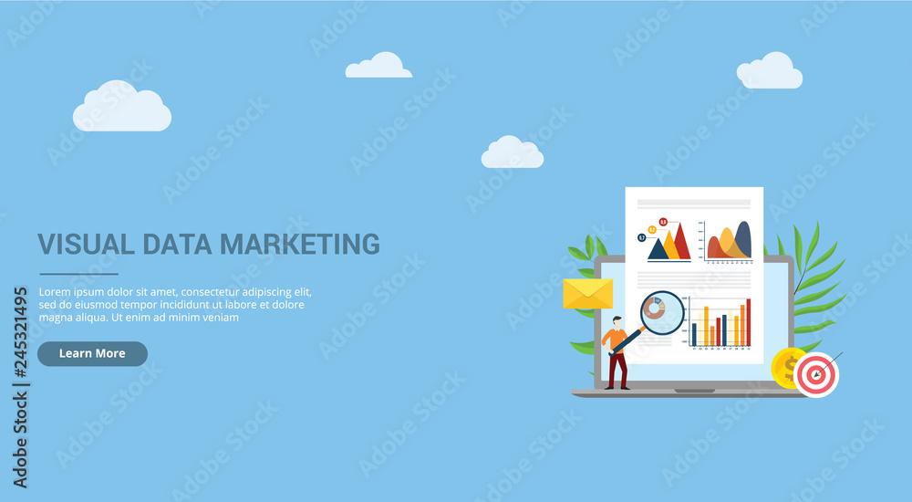 Poster website design page template landing ui visual data marketing concept with business man people with 