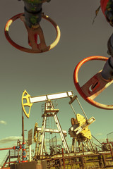  Oil pumpjack, industrial equipment. Extraction of oil. Petroleum concept.