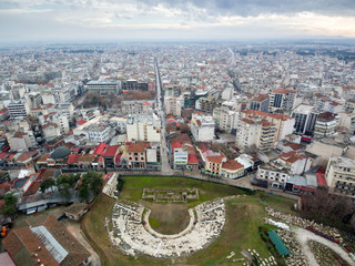 Aerial photo of the ancient theater of Larissa, and part of the city.