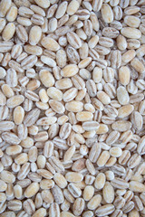 Dried pearled barley closeup flat food background