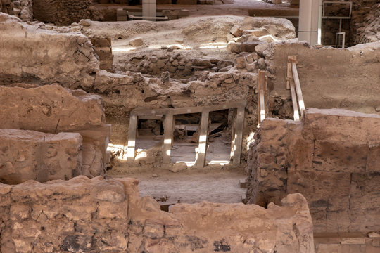 Akrotiri Archaeological Site Museum excavation near Fira Santorini island