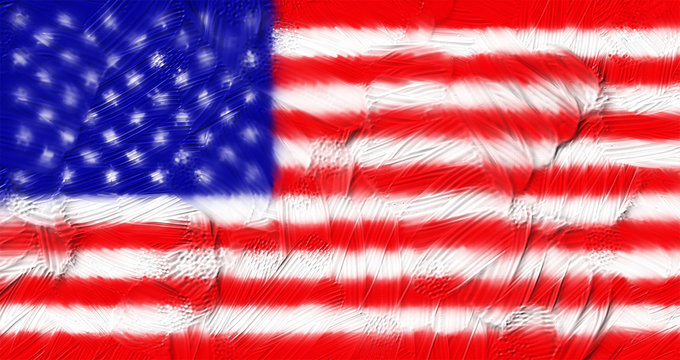 A digitally painted United States flag with thick paint.