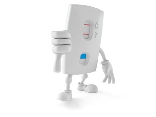 Pregnancy test character with thumbs down gesture