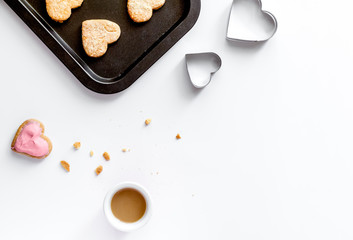 cookies for Valentine Day heartshaped on white background top view
