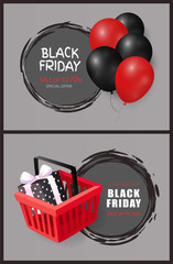 Black Friday Price Tag with Shopping Cart Gift Box