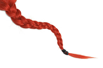 Women braid on a white background. Red hair, isolated