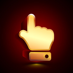 3D stylized Finger Up icon. Golden vector icon. Isolated symbol illustration on dark background.