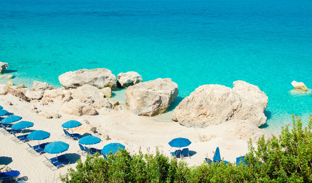 Kavalikefta Beach, Lefkada Island, Greece. Beautiful turquoise water of Kavalikefta Beach on the island of Lefkada in Greece