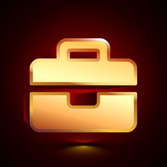 3D stylized Briefcase icon. Golden vector icon. Isolated symbol illustration on dark background.