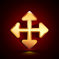 3D stylized All Directions icon. Golden vector icon. Isolated symbol illustration on dark background.