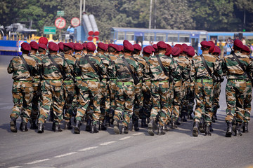 Calcutta, India - January 23, 2019: Indian army practice their parade during republic day. The...