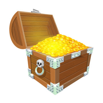 Pirates chest full of gold coins treasures. Eps10 vector illustration. Isolated on white background