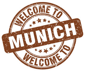 welcome to Munich brown round vintage stamp