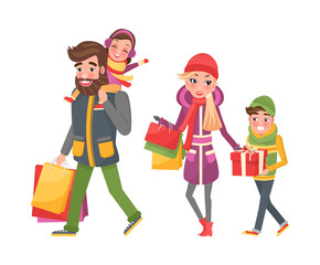 Parents and Children, Bags Full of Xmas Presents