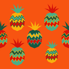 Fototapeta na wymiar Seamless pattern with decorative Pineapple. Polygons. Cute cartoon. Summer garden. Vector illustration. Can be used for wallpaper, textile, invitation card, wrapping, web page background.