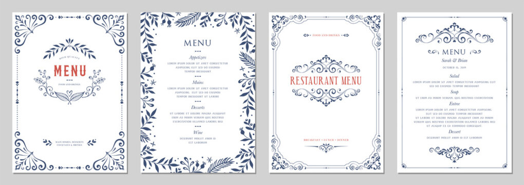 Ornate classic templates set in vintage style. Wedding and restaurant menu.