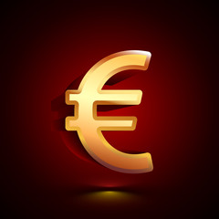 3D stylized Euro icon. Golden vector icon. Isolated symbol illustration on dark background.