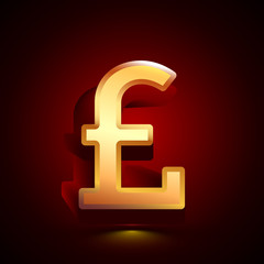 3D stylized Pound icon. Golden vector icon. Isolated symbol illustration on dark background.