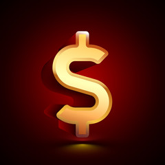3D stylized Dollar icon. Golden vector icon. Isolated symbol illustration on dark background.