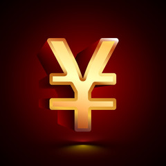Obraz premium 3D stylized Yen icon. Golden vector icon. Isolated symbol illustration on dark background.