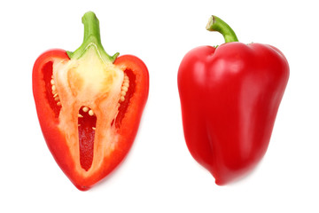 sliced sweet bell peppers isolated on white background. top view