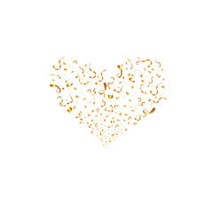 Valentines day concept. Golden Heart shapes. Heart confetti burst isolated